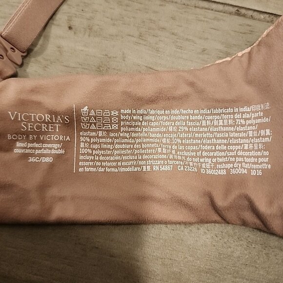 Body By Victorias Secret Lined Perfect Coverage Bra 36C Tan Underwire - Picture 4 of 4